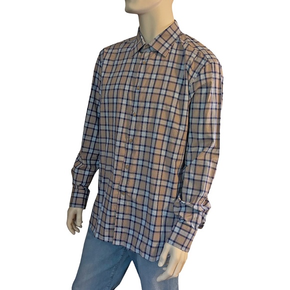 Joseph Abboud Plaid Shirt Spread Collar Full Button Front French Placket NWOT - Picture 3 of 16